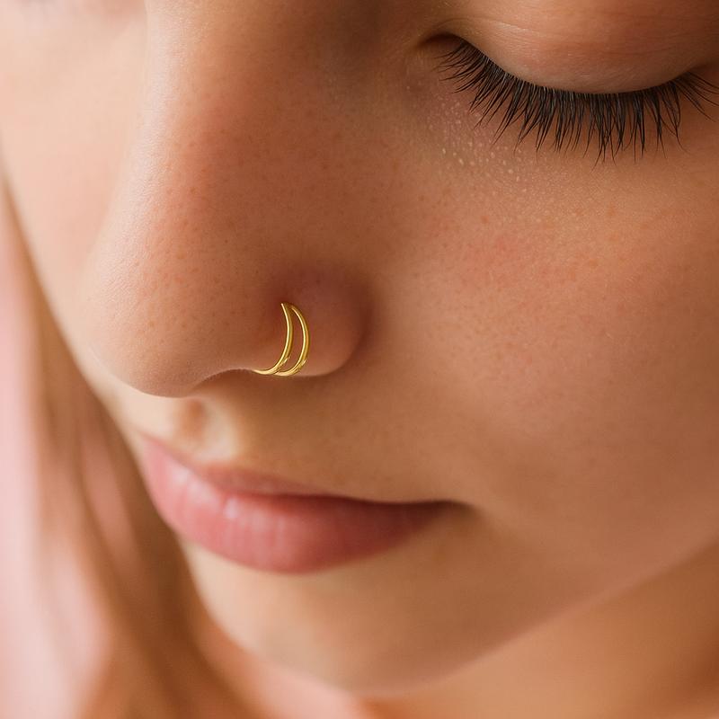 Double Nose Ring Piercing For Single Hole Noses horseshoe 1