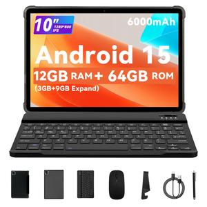 PRITOM 10.1 Inch Android 15 Tablet, comes with free items: Keyboard+Mouse+ Stulys+ Case+Kickstand,  6000mAh battery, 8MP, 64GB ROM, Good choice for Christmas! The pink itmes are on the way for Black Friday!