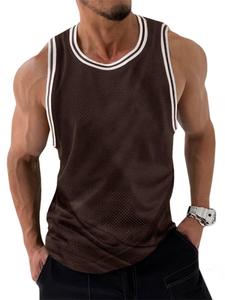 Men's Striped Trim Racer Back Round Neck Tank Top, Regular Fit Casual Sleeveless Crew Neck Vest for Summer, Fashion Men's Top for Daily Wear