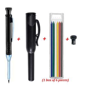 Long Head Woodworking Pencil Set, 1 Set Including 2.8mm Pencil & 6 Colors Refill, Deep Hole Marking Carpenter Pencil for Home & Office
