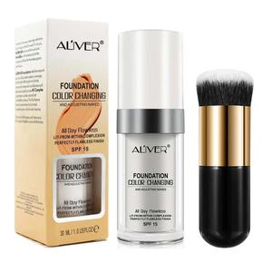 Foundation Color Changing & Makeup Brush, 2 Counts/set Long Lasting Liquid Smooth Foundation, Moisturizing Full Coverage Flawless Makeup Cream for Women, Teenage Makeup Gifts Sets, Valentine's Day Gift