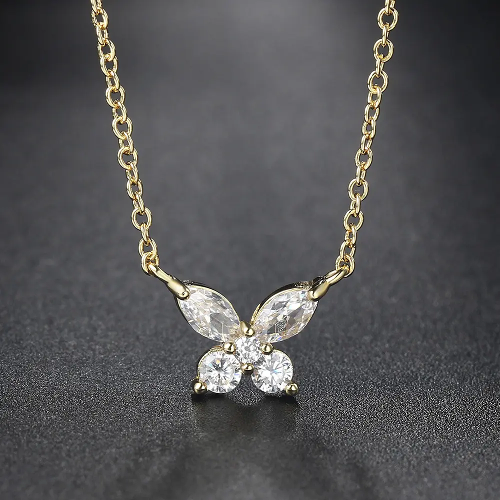 Aesthetic Butterfly Pendant Women's Necklaces Korean Fashion Cubic Zirconia Gold Color Choker Chain on The Neck Jewelry N052