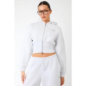 Kaiia Label Logo Corset Zip Through Hoodie Light Grey Marl