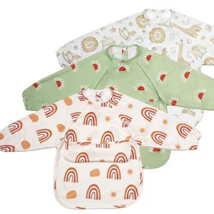 Long Sleeve Bib with Food Collector, 1 Count Waterproof Bib with Pocket, Easy Cleaning Bib for Baby Boys & Girls, Baby Essentials,  Baby Items