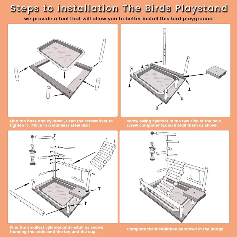 WishesMar Bird Playground Parrot Play Stand with Feeder Cup Swing Climb Ladder and Tray Budgie Playground Cage Exercise Gym Toys for Parakeets Cockatiel, Wooden, Size About 17.7x14.6x10.2 In #A 4