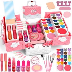 children's make-up set with fold-out storage case portable role-play toy, 45 pieces per set including powder puff, lipstick, eyeshadow, make-up brushes, cosmetic mirror, nail file and more. an excellent gift choice.