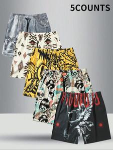 Men's All Over Print Shorts, Casual Comfy Breathable Shorts for Daily Wear, Mens Bottoms for Summer