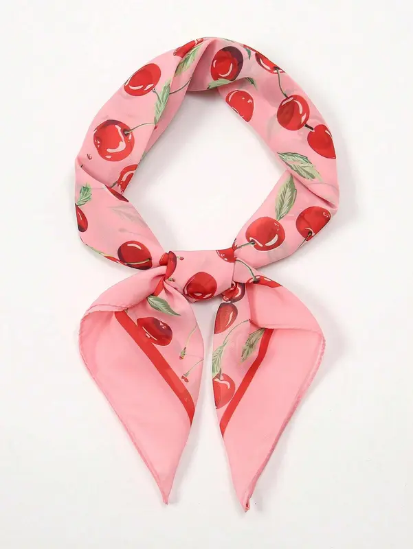 1pc Cherry Printing 70cm Bandana Women All-Match Waist Belt Pack Decoration Headscarf Streamer Headwear Fashionable Scarf ,Hair Band,Head Band Ideal For Dressing Up Your Look Valentine's Day Valentines 2