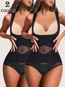 Women's Solid Color Contrast Mesh Open Bust Shapewear Bodysuit, High Stretch Tummy Control Butt Lifter, High Waisted Shapewear, Ladies Shapewear for All Seasons