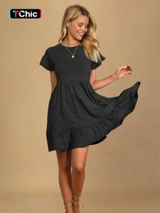 Women's Plain Dress, Casual Short Sleeve Round Neck Dress for Summer, Ladies Clothes for Daily Wear