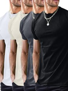Men's Solid Color Round Neck Tee, Loose Casual Fashion Short Sleeve T-shirt for Summer, Men's Top for Daily Wear