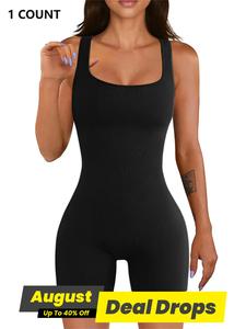 Women's Solid Backless Ribbed Shapewear Romper, Casual Comfy High Stretch Shaper for Daily Wear, Ladies Shapewear for All Seasons, Shapewear Clothes, Womenswear, Black