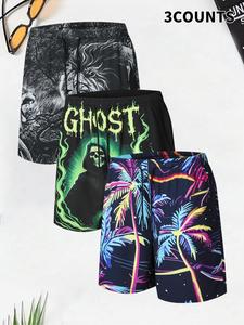 Men's Regular Fit Skull & Letter Print Boxer Briefs, Casual Comfy Breathable Shorts for Summer, Men's Underwear for Daily Wear