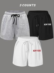 Women's Letter Print Drawstring Waist Shorts, Casual Loose Fit Shorts for Summer, Ladies Bottoms for Daily Wear, Clothes