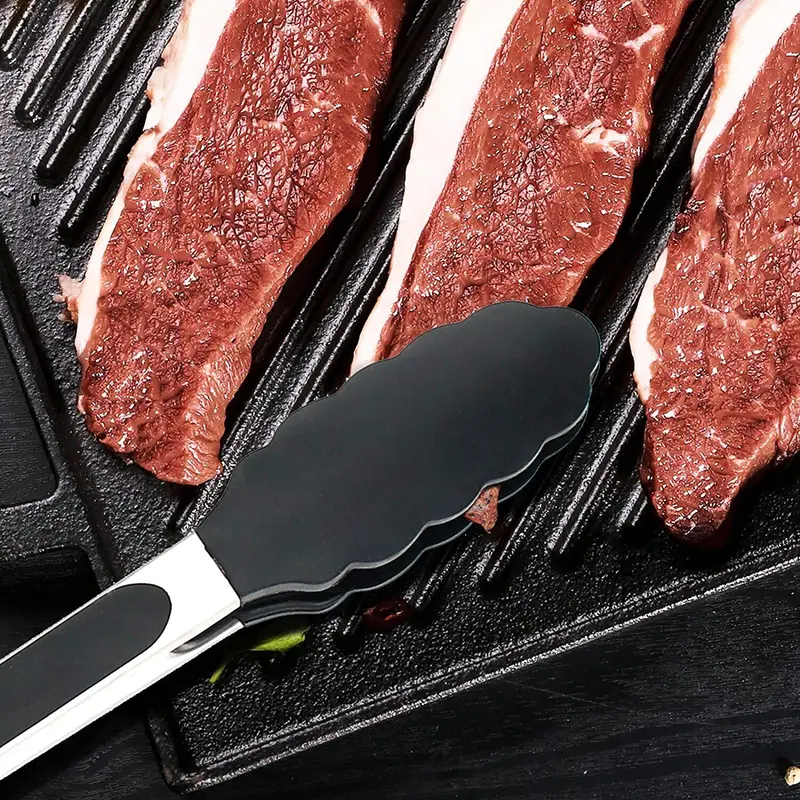 2X Kitchen Cooking Tongs Salad Serving Barbecue tools Stainless Handle Utensil 2