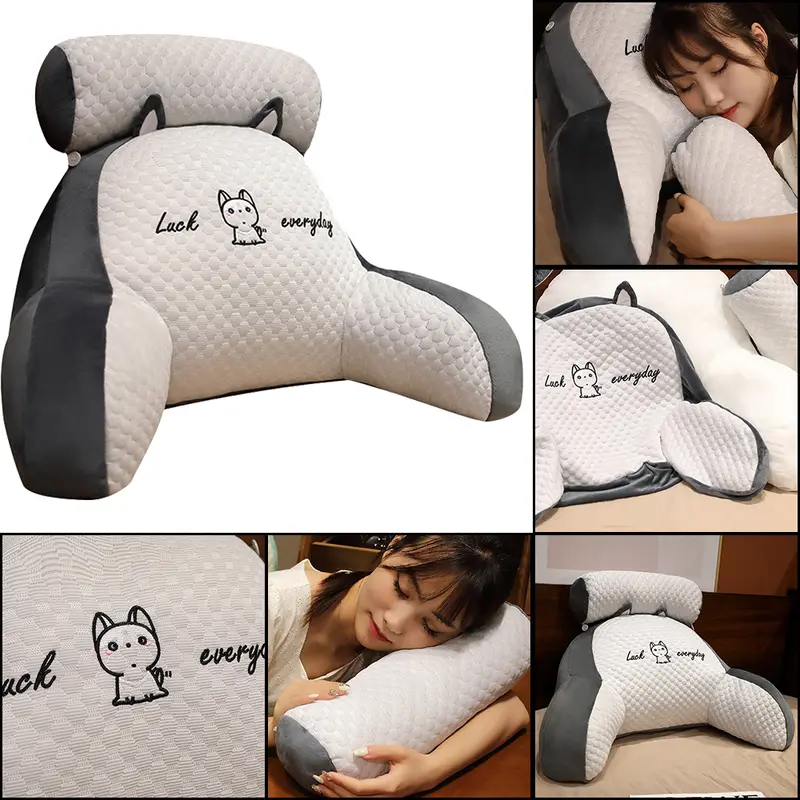40*60cm Reading Pillow with Shredded Memory Foam, Backrest with Arms, Back Support for Sitting Up in Bed with Washable Cover Bed, Reading Pillow Back Rest Lumbar Support Arm Seat Lounger Neck Cushion 0