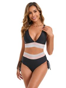 Women's Bikini Sets, Casual Fashion Adjustable Strap Top & High Waist Bottom for Beach Holiday Vacation, Swimsuit for Women, Bikinis Sets, Bathing Suits, Bikini Swimsuits, Bikini Outfits, Color Block Swimsuits, High Waisted Swimsuit