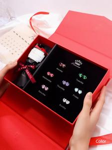 Elegant Heart Shape Design Stud Earrings, Rhinestone Decor High Quality Earrings, Elegant Minimalist Earrings, Ideal Jewelry Gift for Girlfriend, Wife, Mom & Female Friends, with Flower Decor Box