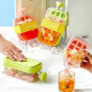 2 in 1 Ice Cube Bottle, 1 Box Portable Ice Cube Maker with Lid & Storage Bin, Ice Making Tool for Coffee, Juice & Beverage, Utensils