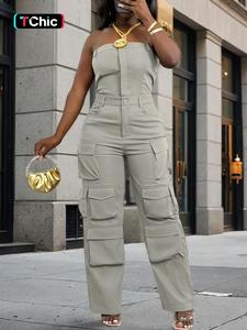 Women's Solid Flap Pocket Overalls Jumpsuit, Casual Street Fashion Strapless Sleeveless Jumpsuit for Daily Wear, Ladies Clothes for All Seasons, Womenswear, Casual Comfy Overalls