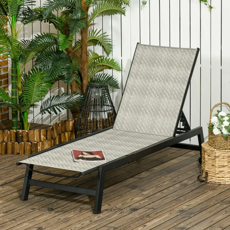 Outsunny Outdoor PE Rattan Sun Loungers, Patio Wicker Chaise Lounge Chair with 5-Position Backrest, Wheels for Sun Room, Garden, Poolside, Black 1
