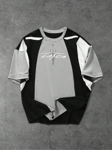 Men's Colorblock Letter Print Short Sleeve Tee, Regular Fit Casual Fashion Round Neck T-shirt for Spring & Fall, Men's Top for Daily Wear