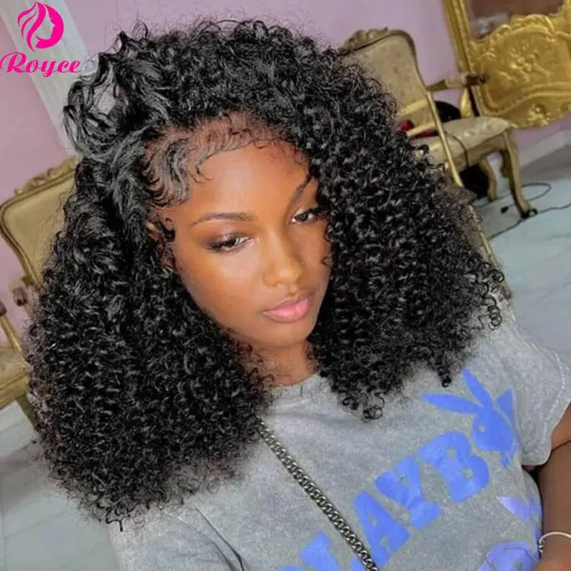 220 Density 5x7 Short Lace Glueless Curly Bob Wig 16 Inch Kinky Curly Edges Wigs Human Hair Bob 4x4 Lace Closure Wig Pre Cut 2