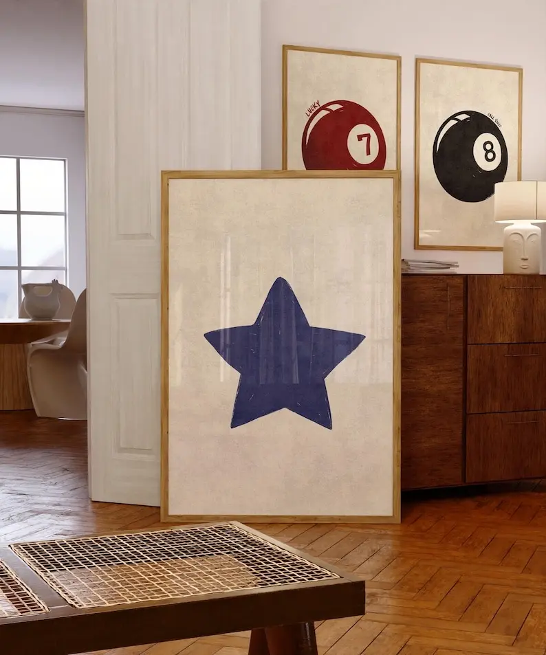 Retro Hand Drawn Star Wall Art, Trendy Aesthetic Decor