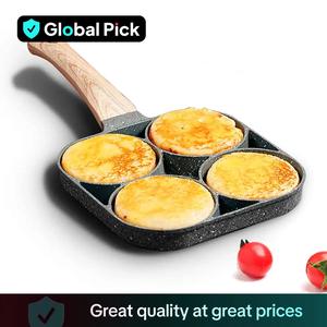 4-hole Non-stick Frying Pan, 1 Count Household Egg Frying Pan with Wooden Handle, Easy Care Nonstick Easy To Clean Small Frying Skillet for Home Kitchen, Birthday Gift Ideas, Cookware