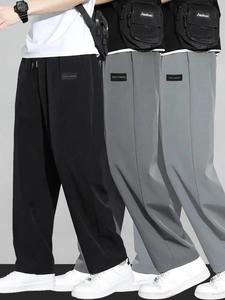 Men's   Letter  Patched    Pocket Straight Leg Pants, Loose Casual Comfy Trousers for Daily Wear, Men's Bottoms for All Seasons