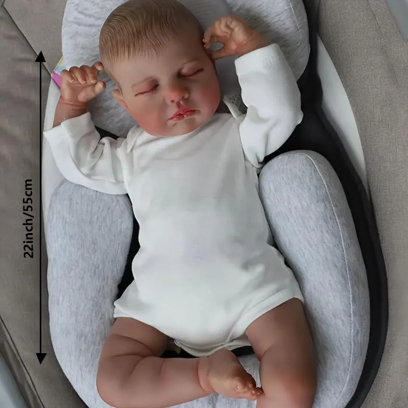 22 Inch Sleeping Art Reborn Baby Doll 55cm Soft Touch Silicone Newborn Baby Toy With 3D Painted Skin And Hand Painted Visible Veins Birthday Gift For Children Easter Gift 5