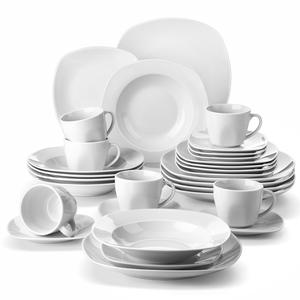 MALACASA Dinner Sets for 4/6 People, 18/20/24/30/36/50-Piece Plates and Bowls Set Ivory White Porcelain Tableware with Dinner Plate/Soup Plate/Dessert Plate/Cup/Saucer, Service for 4/6, Series Elisa