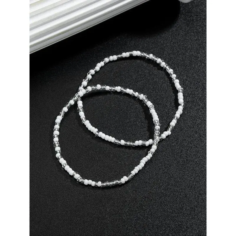 Simple Beaded Elasticity Anklet, for Women & Girls, Casual Accessories for Party, Daily Clothing Decor, Summer Outfits 2024 Jewelry for Birthday Gift 2