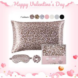 Leopard Print/Solid Color Pillowcase Set without Filler, 3 Counts/set Including 1 Count Pillowcase & 1 Count Eye Mask & 1 Count Scrunchie, Soft Pillowcase for Hair and Skin