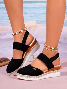 Women's Solid Color Platform Sandals, Casual Versatile Non-slip Wedge Shoes, Fashionable Sandals for Beach, Party, Daily Wear, Girl