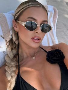 Women's Elegant Vintage Trendy Shades Oval Frame Sunglasses, Trendy Casual Uv400 Protective Sunglasses for Everyday Use, Modern Fashion Accessories for Outdoor Activities, Summer Trendy Sunglasses, Trendy Beach Eyewear, Stylish Glasses
