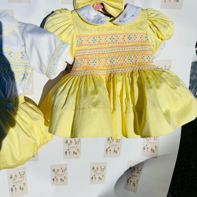 Girls Lemon Smocked Dress with Baby Blue & Pink - Casual Style for Kids Fashion - Womenswear 3