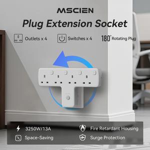 MSCIEN 4 Way Multi Plug Extension Socket with Individually Switches for Home, Office, Wall Power Strip