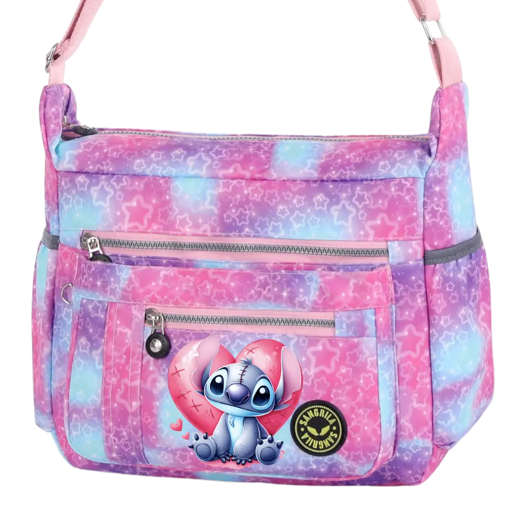 OPTIONS Pink & Blue Stars Stitch All over Print Large Satchel Cross Body Change Bag