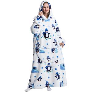 Cute Cartoon Print Hoodie Hooded, 1 Count 320GSM Soft Warm Wearable Blanket Hoodie, Wearable Hooded Blanket, Warm Sherpa Fleece Hoodie Blanket with Pocket for Adult Women & Men, Valentine's Day Gift
