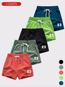 Men's Solid Color Drawstring Waist Swim Shorts, Casual Comfy Breathable Swim Shorts for Summer, Men's Swimwear Bottoms for Beach Swimming