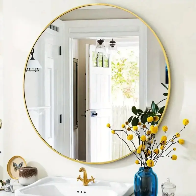 Glam Style Round Wall Mounted Mirror, 40cm/50cm/60cm/70cm/80cm Glass Vanity Mirror for Bathroom and Bedroom, Horizontal Orientation, No Electricity Needed, Durable Aluminum Frame, Vanity Accessories 4