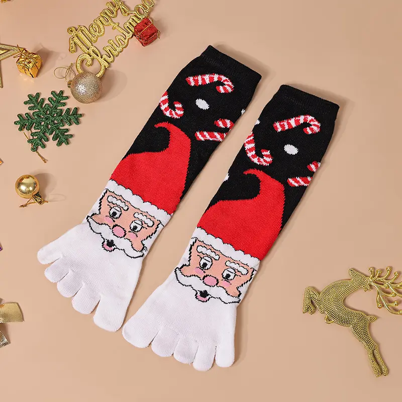 Christmas Socks with Toes Five Toes Christmas Socks Cartoon Five Finger Socks for Women Winter Funny Socks 2