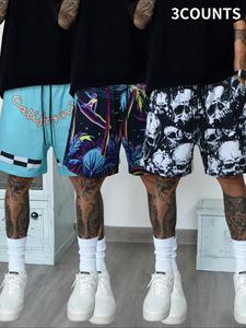 Men's Random Print Shorts, Casual Comfy Breathable Beach Shorts for Summer, Men's Bottoms for Daily Wear