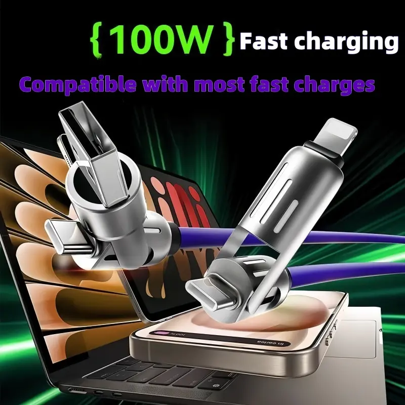 240W4 in 1 Functional Super Fast Charge UsB Type CLiquid Silicone Aluminum Alloy Data Cable For iPhone14 15 16pro max Huawei Samsung Xiaomi 0