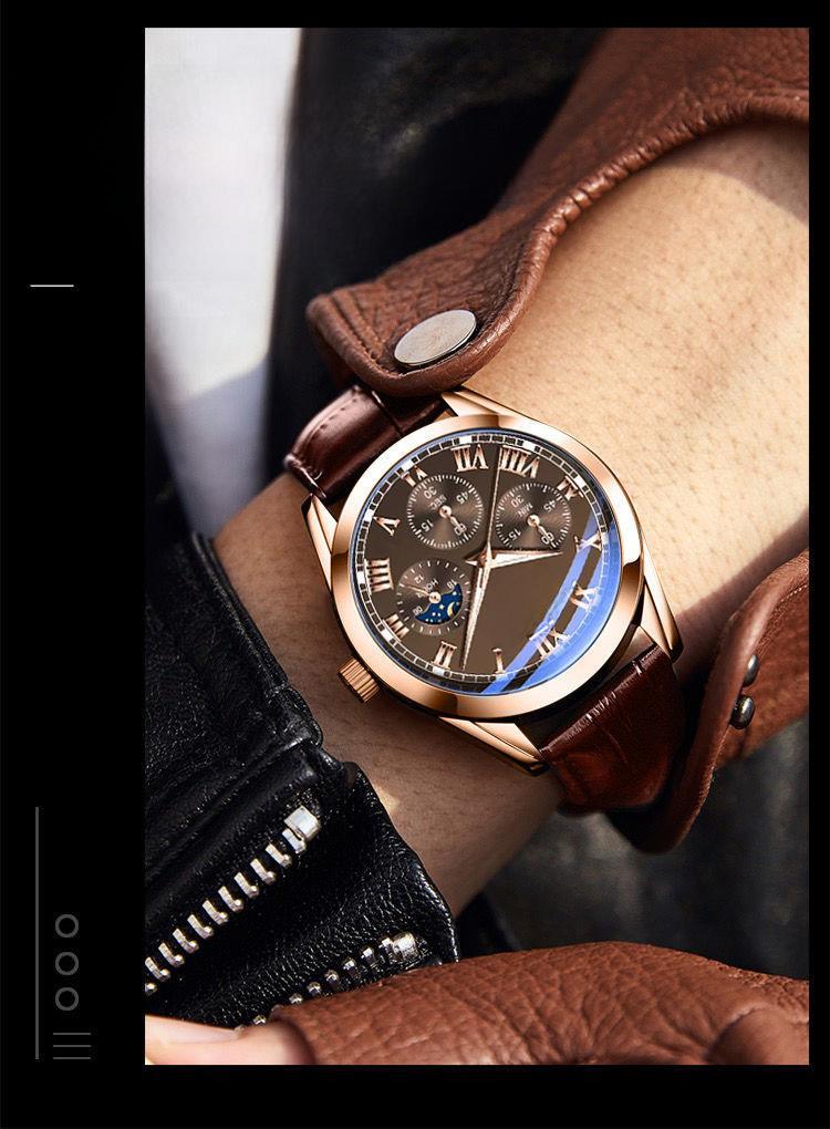 Product Introduction of Men&#039;s Leather Strap Quartz Watch Alloy Watch 3
