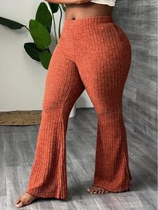 【Plus Size】 Solid Color Flare Leg Pants, Casual Comfy Bell Bottom Trousers for Daily Wear, Gift Set, Women's Bottoms for Fall & Winter
