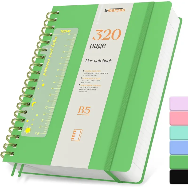 Smarpau B5 Lined Notebook, Wirebound Spiral Notebooks 320 Pages\/160 Sheets, 100gsm Thick Paper No Bleed, Hardcover PVC Journal for Women Work Office School Travel, 19 x 25 cm, Pink 8