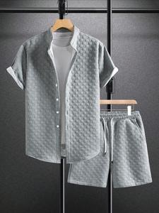 Men's Solid Color Short Sleeve Shirt & Drawstring Waist Shorts Two-Piece Set, Men's Clothing Set for Daily Wear, Casual Fashion Cozy Breathable Men's Two-piece Set for Summer