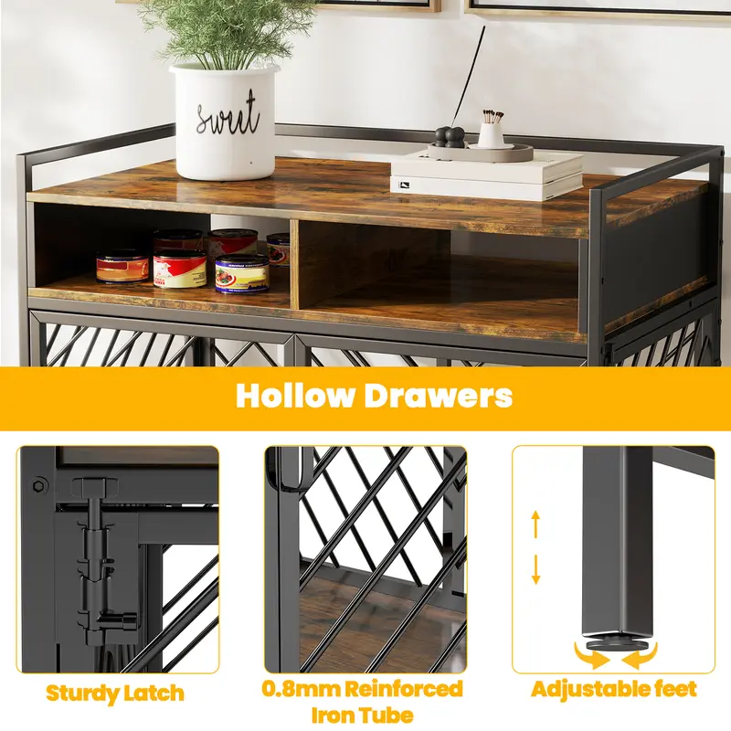 Large Dog Crate Furniture with Wooden Drawer Storage |,Heavy Duty Dog Cage for Large Dogs |Dog House,Folding 2 door Crate | 39.4″ × 23.6″ × 36.2″ 4